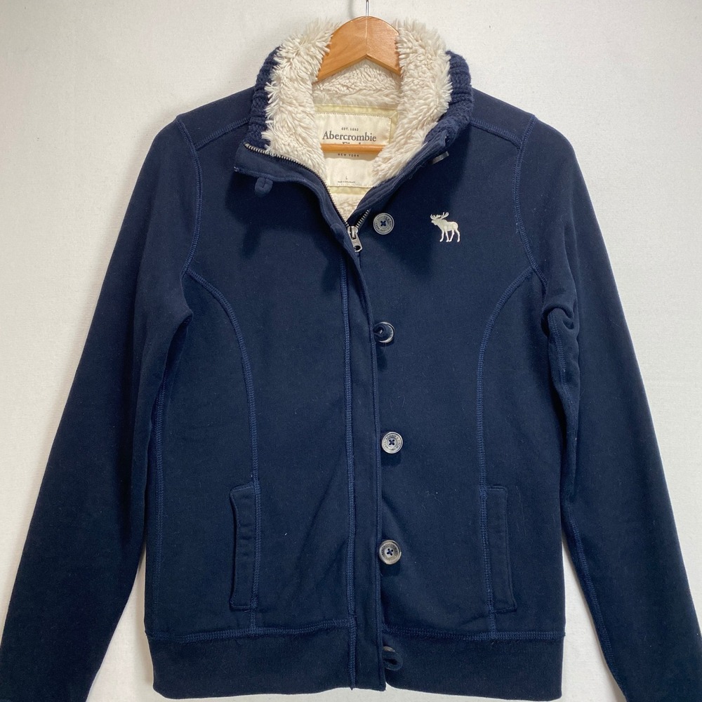Abercrombie Fitch Womens Navy‎ Sherpa Lined Full Zip Hoodie Jacket Size L